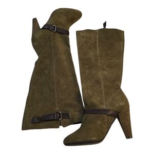Colin‎ Suede Knee High Heeled Boots Buckle Accents Olive Green Fashion Fall 8.5